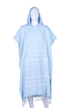 Sky Blue Hooded Turkish Towel Poncho