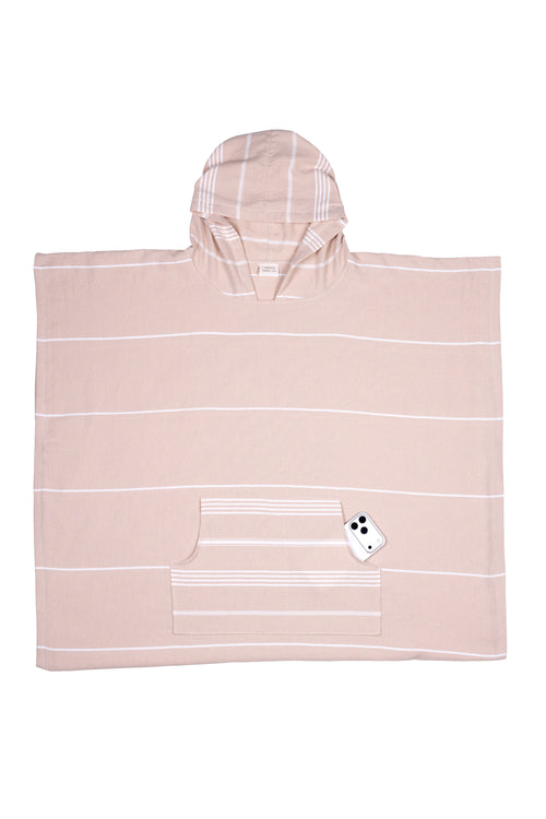 Beige Hooded Turkish Towel Poncho