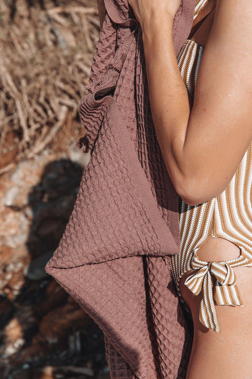 Waffle Maroon Turkish Towels